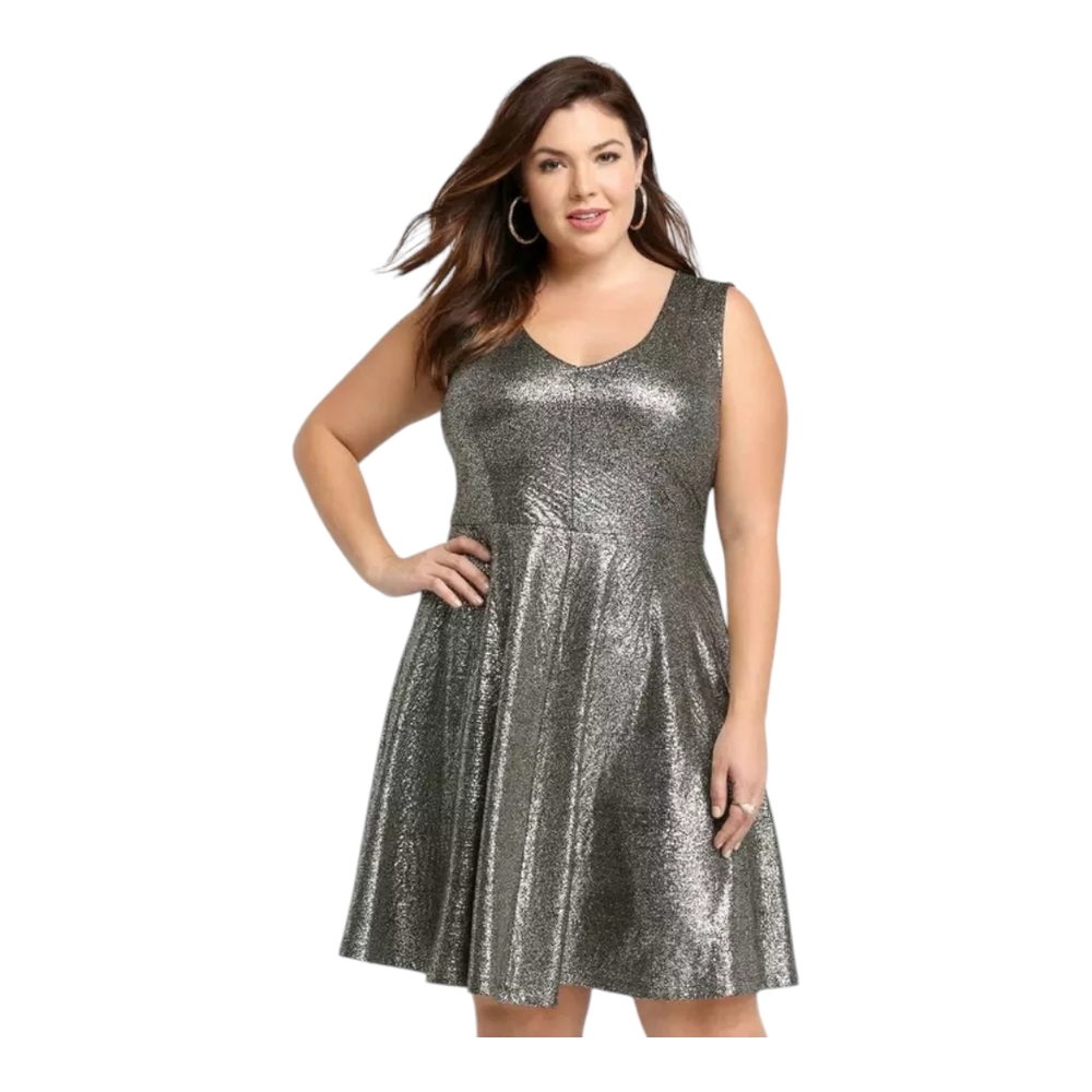 Torrid Metallic Foil Silver Skater Dress Size 1